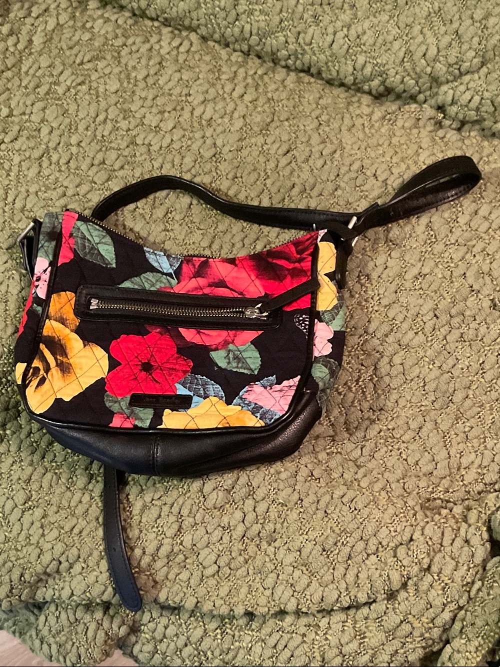 Vera Bradley Black Quilted Floral Crossbody with Red & Yellow Blooms